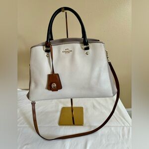 COACH Margot Carryall In Colorblock Leather Cream Lavender and Brown 38248